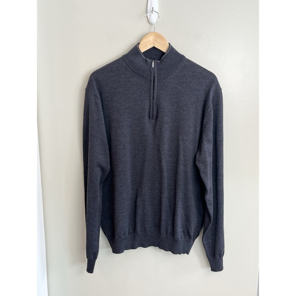 Toscano Firenze Men's XXL 100% Merino Wool Fine‎ Knit 1/4 Zip Sweater Gray